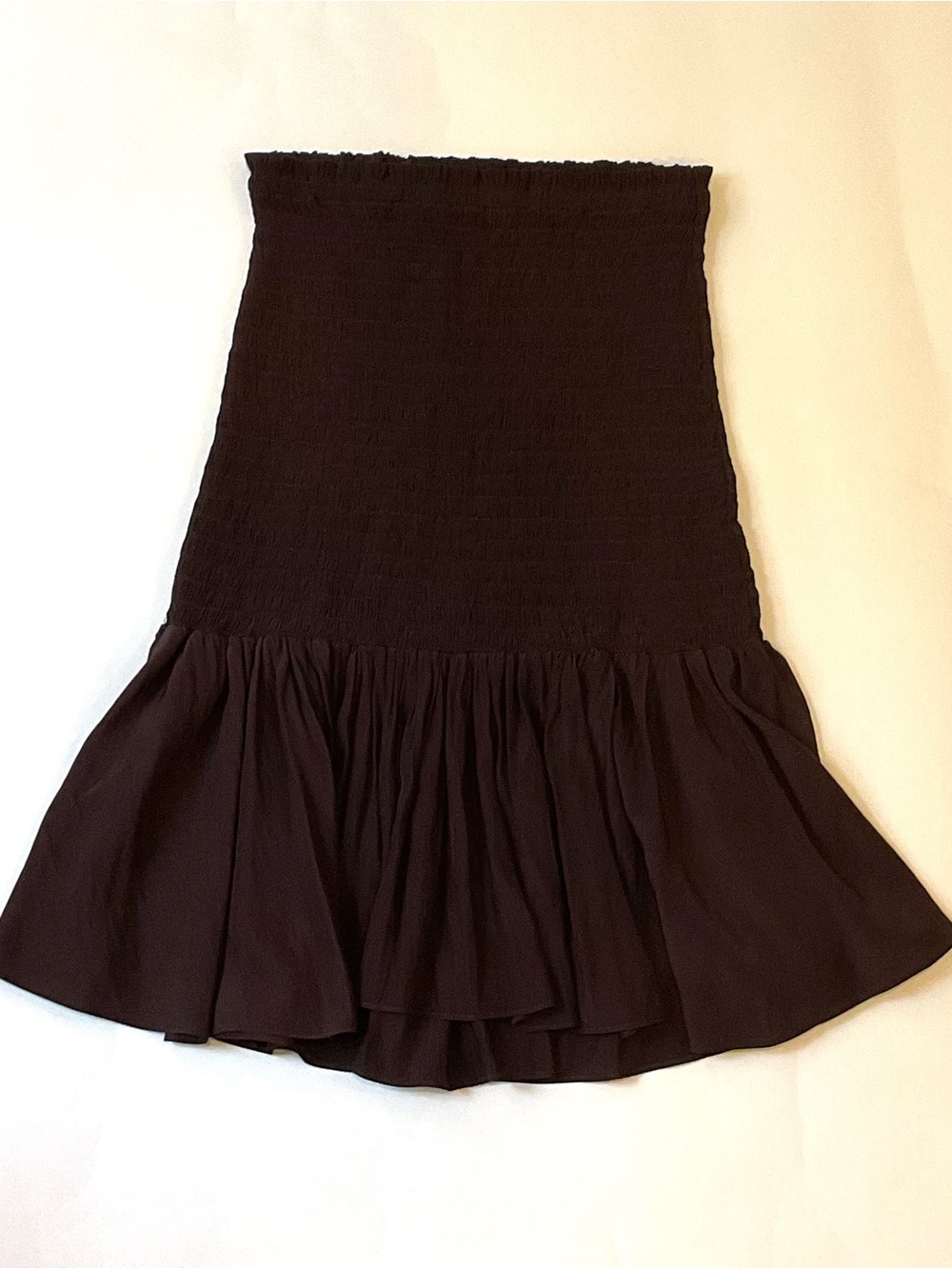 A.L.C. Brown Smocked Waist Ruffle-Hem Skirt
